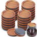 24Pack Regular Mouth Mason Jar Lids  Acacia Wooden Storage Canning Jar Lids with Airtight Silicone Seal
