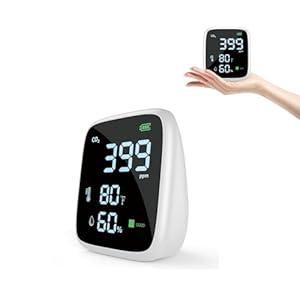 CO2 Carbon Dioxide Detector, Dienmern Portable Air Quality Monitor Indoor, 1600mAh Powerful Battery CO2 Monitor for CO2, Temp(Â¬âˆžF), Humidity, LED Display CO2 Detector for Travel/Office/Home/Grow Tents