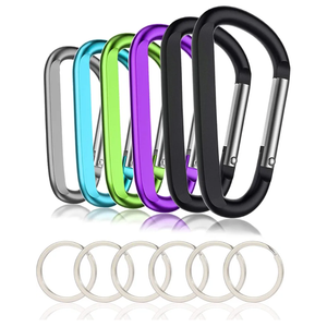 Rhin 7PCS Black Carabiner Caribeaner Clip,3" Large Aluminum D Ring Shape Carabeaner with 7PCS Keyring Keychain Hook…