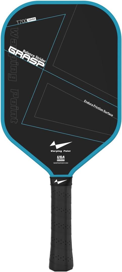 Warping Point Raw Carbon Fiber Pickleball Paddle, Endura Friction Surface For Maximum Spin & Balanced, Multi-Layer Carbon Fiber Edgeless Design, 16mm Polypropylene Honeycomb Core, USAPA Approved, Blue