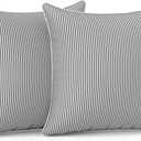 LVTXIII Outdoor Throw Pillows 20x20 Patio Waterproof Square Pillows with Piping Fade Resistant Accent Pillow for Spring Summer Garden Decoration, Set of 2, Strip Grey