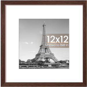 upsimples 12x12 Picture Frame, Display Pictures 8x8 with Mat or 12 x 12 Without, Wall Hanging Square Frames, Brown, 1 Pack