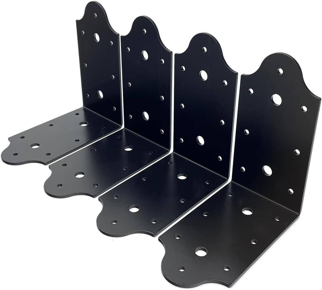 4 Pcs Heavy Duty Flush Inside 90-Degree Angle Bracket Steel Tie Plate, 3" Width Connector Brace, Angle Knee Braces, Inside Joint for Butt-Join Post and Beam, Thickness 3 mm and Black