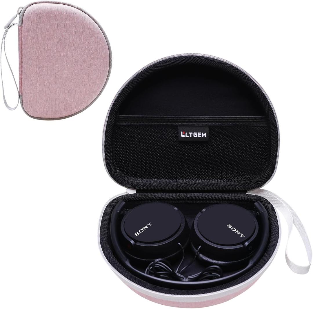 LTGEM Case Compatible with Sony MDR-ZX110 / MDRZX110AP / MDRZX110NC / MDR-ZX310AP ZX Series Wired On-Ear Headphones, Black+Pink(Case Only)