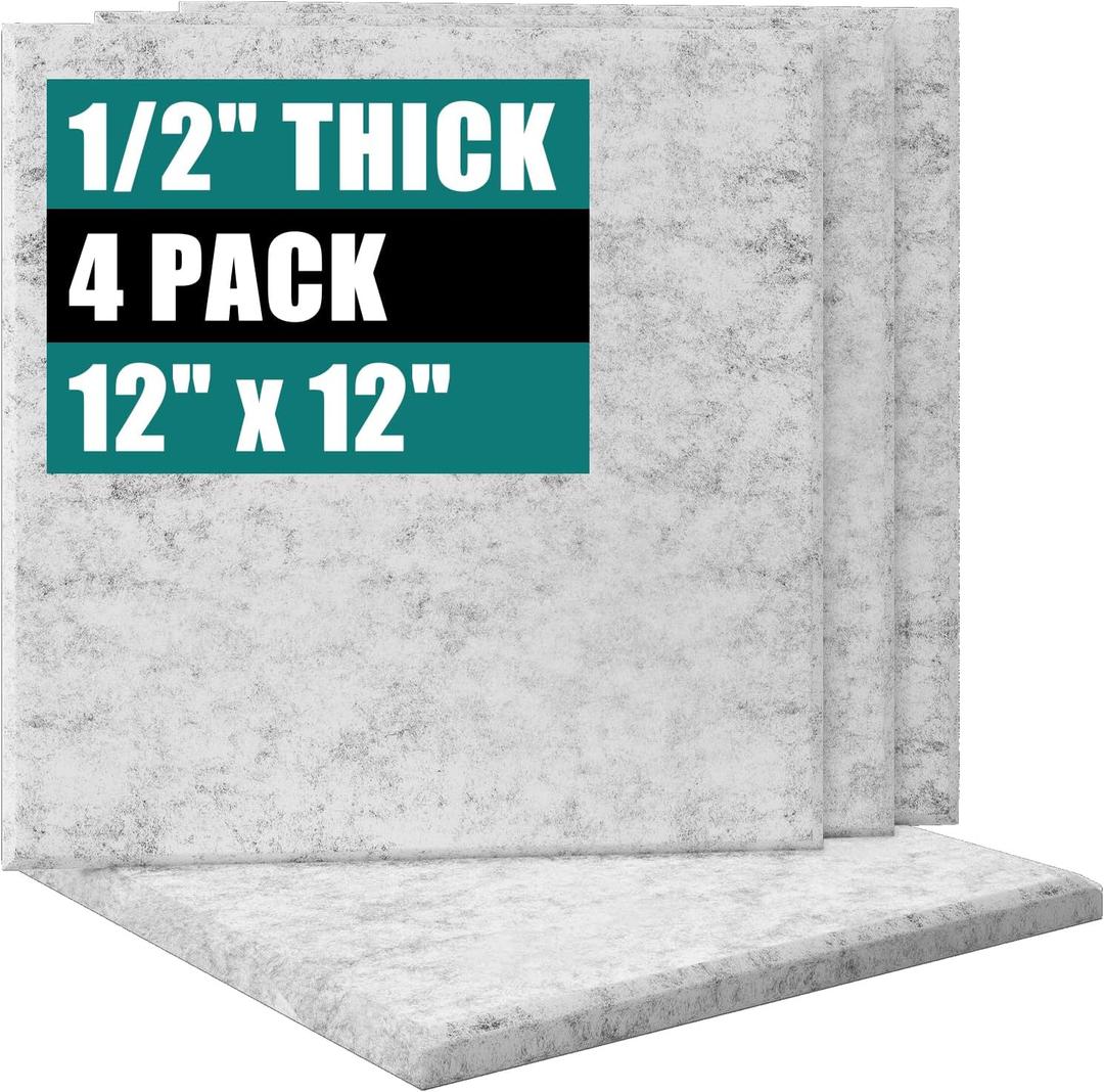 Felt Cork Board for Wall: Extra Large Bulletin Board for Office - 0.5 Inch Thick Corkboard Tiles 4 PCS Grey Pin Board Squares Adhesive