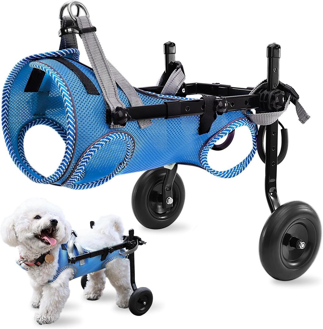 Updated Dog Wheelchair for Back Legs, Small Dog Wheelchair with Wheels, Light Weight Pet Wheelchair for Leg Support Helps Senior,Injured,Paralyzed, M & Blue