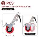 3 Packs Swivel Caster Wheels Set, Professional C Stand Wheels With 25mm Diameter for Photography Light, Durable Metal Construction and Tender Rubber Base, Compatible With C Stand (Red)