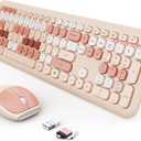 Wireless Keyboard and Mouse Combo, Colorful Ergonomic Full Size Retro Low-Noise Keyboard with Cute keycaps, Compatible with Windows, PC, Perfer for Home and Office Keyboards (Brown)