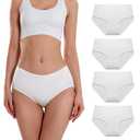SERISIMPLE Viscose Bamboo Women Luxury Underwear Silky Comfy Ultra Soft Briefs Breathable Stretch High&Mid Waist Panties 3 pack (Mid-White, X-Large)