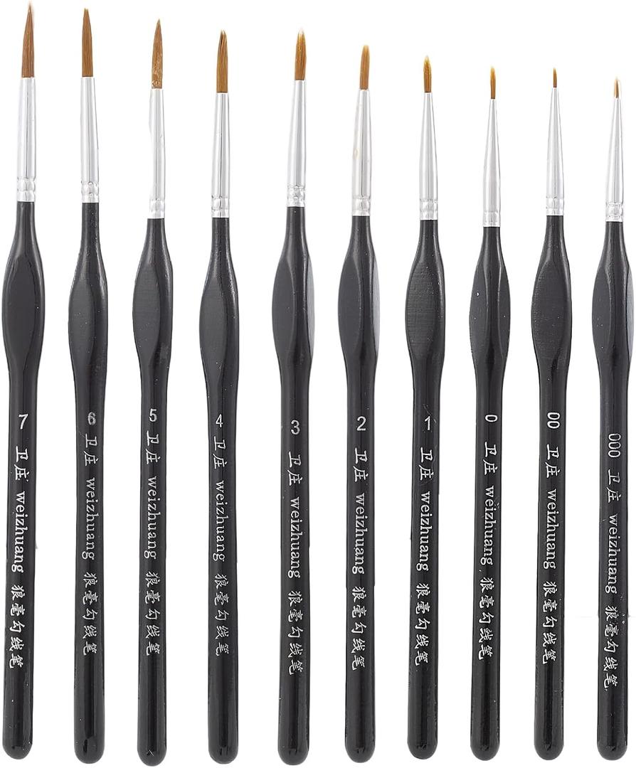 10Pcs Miniature Paint Brushes Set Fine Detail Painting Brushes for Watercolor Acrylic Oil Painting Micro Brushes with Triangular Handles for Fine Line Drawing Crafts Model Figurine Face Nail