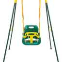 FUNLIO Toddler Swing with Foldable Metal Stand for Toddlers Aged 1~10 Years, 3-in-1 Baby Swing Set with 4 Sandbags for Backyard/Indoor/Outdoor Play, Easy to Assemble & Store, Green