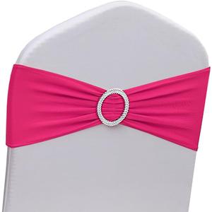 50 Pack Hot Pink Chair Sashes, Spandex Chair Bands Bows for Wedding Party Birthday Baby Shower Decor, Hot Pink Sashes for Chairs Banquet Events Decoration
