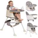 4-in-1 Honey Baby High Chair - Booster Seat for Dining Table, Convertible Baby Highchair with Wheels, Dining Seat and Toddler Chair - for Ages 6 Months and Up to 50.7lb - Pink - Maxibaby, Gray 