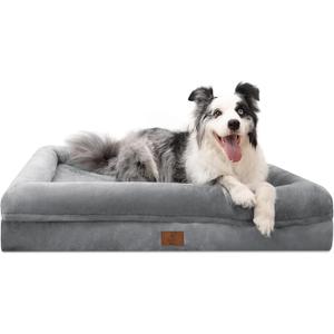 Large Orthopedic Dog Bed for Large Dogs, Waterproof Dog Bed with Removable Washable Cover, 4-Sides Removable Bolster Soft Pet Couch Sofa with Non-Slip Bottom for Big Dogs, Grey