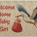 QIONG MENG Welcome Home Baby Girl Door Mat Welcome Doormats Farmhouse Home Decor Entrance Rug Kitchen Floor Front Door Mat 17 x 27 Inch for Welcome Baby Sign Decorations