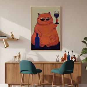 Framed Orange Cat Canvas Wall Art for Living Room, Large Vintage Funny Animal Artwork for Walls, Colorful Cute Farmhouse Retro Picture Prints Paintings for Kitchen Bedroom Kid Room Wall Decor