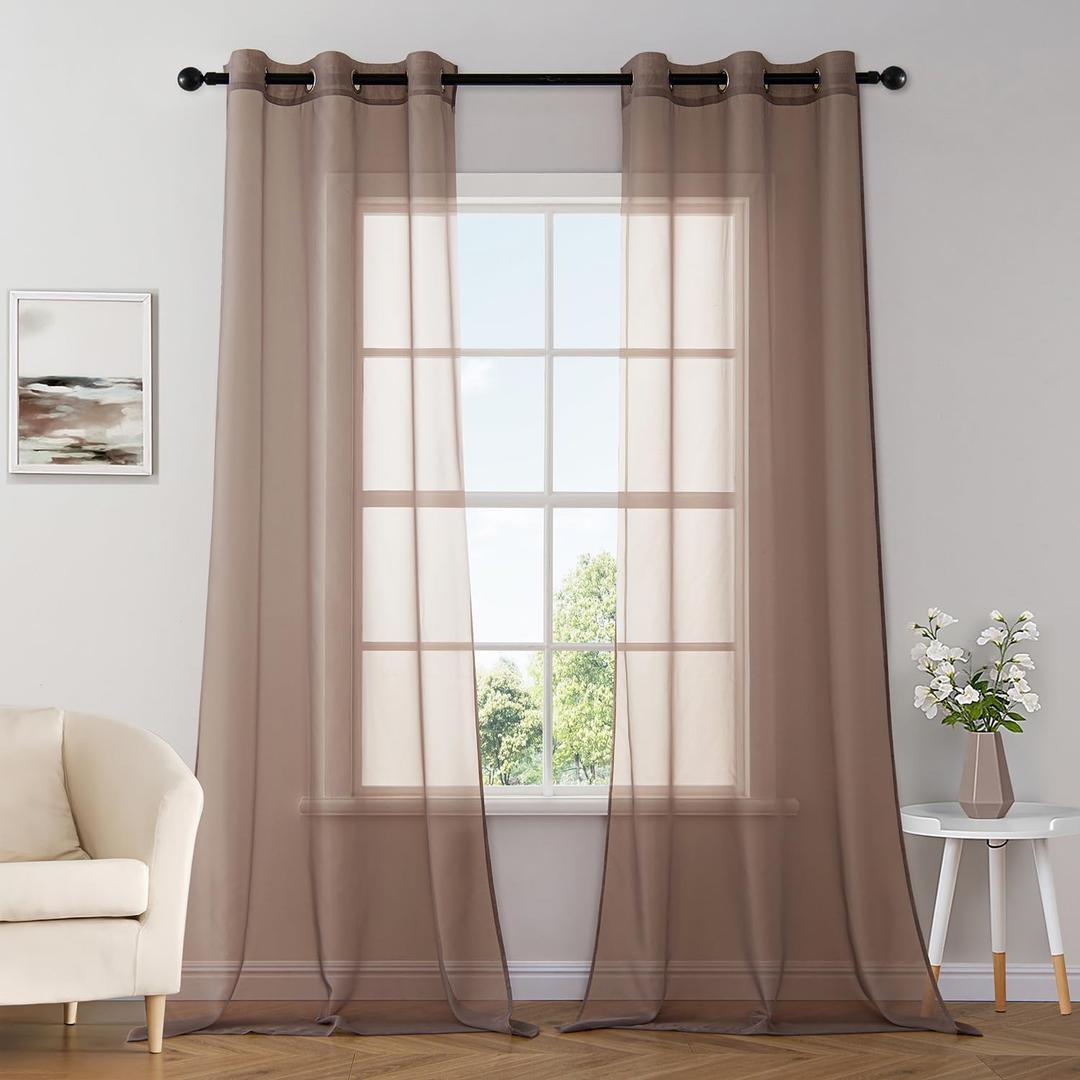 MIULEE Solid Color Sheer Curtains 84 Inches Long 2 Panels Set - Elegant Lightweight Grommet Light Filtering Window Voile Panels/Drapes/Treatment for Bedroom Living Room W42 x L84 Inch, Chocolate