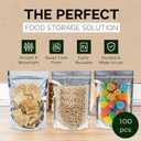 100 Resealable Food Storage Bags, 7x10-inch Heat Sealable Stand Up Zip Bags, Waterproof Packaging Barrier, 40 fl oz