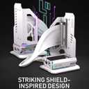 EZDIY-FAB Shield ARGB Upright GPU Mount with PCIe 5.0 Riser Cable, Vertical GPU Bracket Support RTX 50 Series, 20 Degree Adjustable Angle, Magnetic & Fan-Slot Installation, 5V ARGB Sync White 400mm