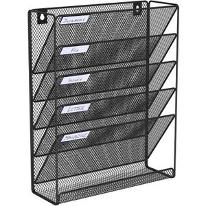 Hanging Folder Organizer Mesh 6 Tier, Wall File Organizer Hanging Paper Organizer, Wall Mount Mail Storage, Office Organization and Storage Rack for Home Office, Black
