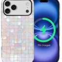 for iPhone 17 Pro Max Case for Women Girl Men Boy, Compatible with MagSafe, Shockproof Soft Silicone & Hard PC Shell Protective Case for iPhone 17 Pro Max - Pink Tones Glass Mosaic