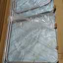 TV Trays Table Set of 4 Portable Folding TV Tray Table TV Dinner Tray with Sturdy MDF, Small Folding Tables with Phone & Tablet Slot, No Assembly Required, 15 x 18.9 x 25.6 in (Sea Blue Marble, 4Pcs)