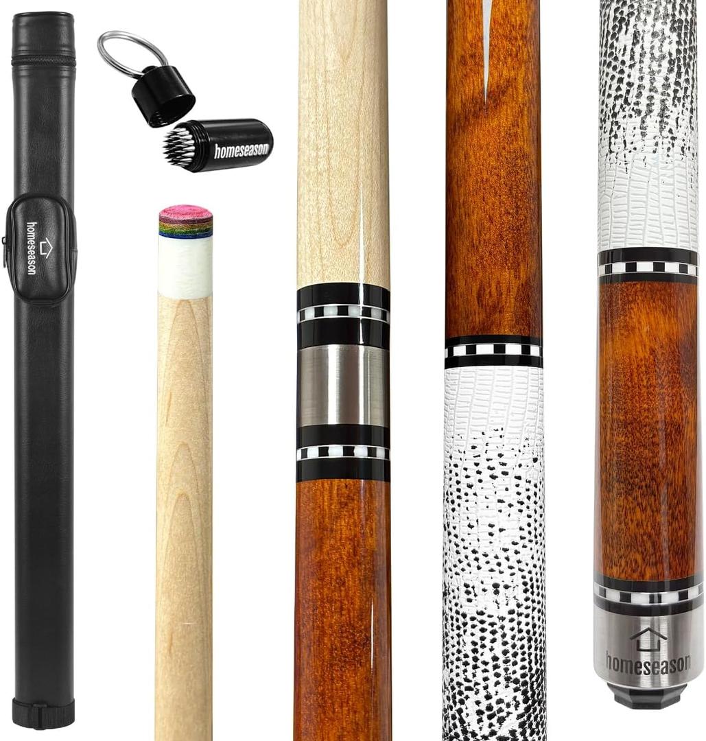 HomeSeason 58in Pool Cue Stick Canadian Maple Wood 13mm Tip - 18oz Perfect for Precision Play, Low Deflection Pool Cue for Enhanced Accuracy