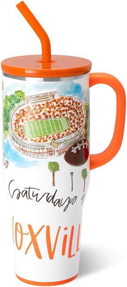 Swig Life 40oz Mega Mug, 40 oz Tumbler with Handle and Straw, Cup Holder Friendly, Dishwasher Safe, Extra Large Insulated Tumbler, Stainless Steel (Saturdays in Knoxville)