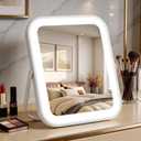 Rechargeable Vanity Mirror with Lights, 10"8" Makeup Mirror with Lights, 1500mAH Battery, Smart Touch with 3-Color Lighting, Dimmable, HD Desk Mirror, Travel Essentials, Women Gift (White)
