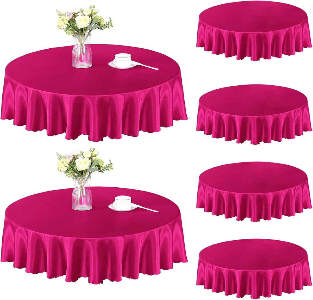 Homiest 6 Pack 60 Inch / 5ft Round Tablecloth Satin Table Cover, Hot Pink Table Cloth Overlay for Wedding Reception Graduation Banquet