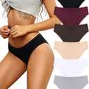 ALL OF SHE Womens Underwear Cotton Hipster Panties Breathable Sexy Cheeky Stretch Soft Ladies Bikini Underwear 6 Pack S-XXL (Large, Black/Skin Tone/Dark Red/White/Mocha/Gray)