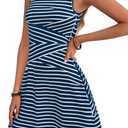 Verdusa Women's Casual Dresses 2025 Sleeveless Striped Mini Dress High Waisted A Line Bodycon Dresses M Blue