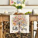 Artoid Mode Bloom Flower Tree 210 GSM Hello Spring Table Runner, Seasonal Summer Kitchen Dining Table Decoration for Home Party Decor 13x120 Inch