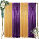 ShinyBeauty Gold Purple Sequin Curtains 4 Panels for Wedding Celebrations Party Decoration Shimmer Glitter Fabric Backdrops
