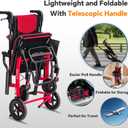 Transport Wheelchairs for Adults Lightweight Foldable Transport Chair with Telescopic Handle, Portable Folding Travel Transfer Wheel Chairs for Seniors