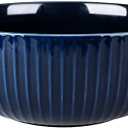 UUEMB Extra Large Salad Bowl, 2800ml Ceramic Fruit Bowl, Stylish Navy Blue Bowl Round Vertical Stripe, Soup Bowl, Serving Bowl for Salad, Fruit, Noodle, Soup(23.5x8.8cm, 95oz)