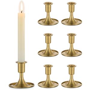 Romadedi Gold Candlestick Candle Holders - Brass Taper Holders Candle Stick for Wedding Table Centerpiece Festive Christmas Mantel Decoration Home Decor, Set of 6