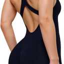 AUROLA Power Romper for Women Workout Yoga Gym Seamless One Piece Racerback Jumpsuit Tummy Control Padded Sports Bra (Medium, Black)