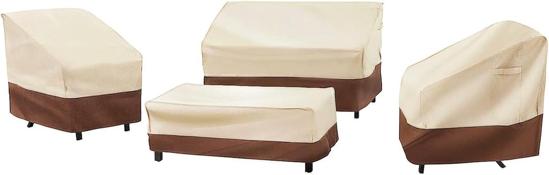 loriano Patio Furniture Cover Set, 4 Piece Outdoor Furniture Cover Waterproof, 600D Heavy Duty Lawn Patio Set Covers (Beige)