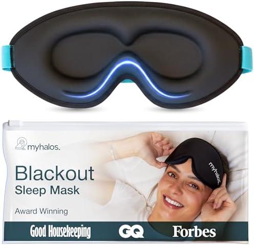 MyHalos® Sleep Mask – 3D Blackout Eye Mask for Women & Men, Side Sleepers, Zero Pressure Memory Foam Eyelash Friendly, Breathable,Award-Winning Sleep Aid for Travel (Black, 1 Count (Pack of 1)