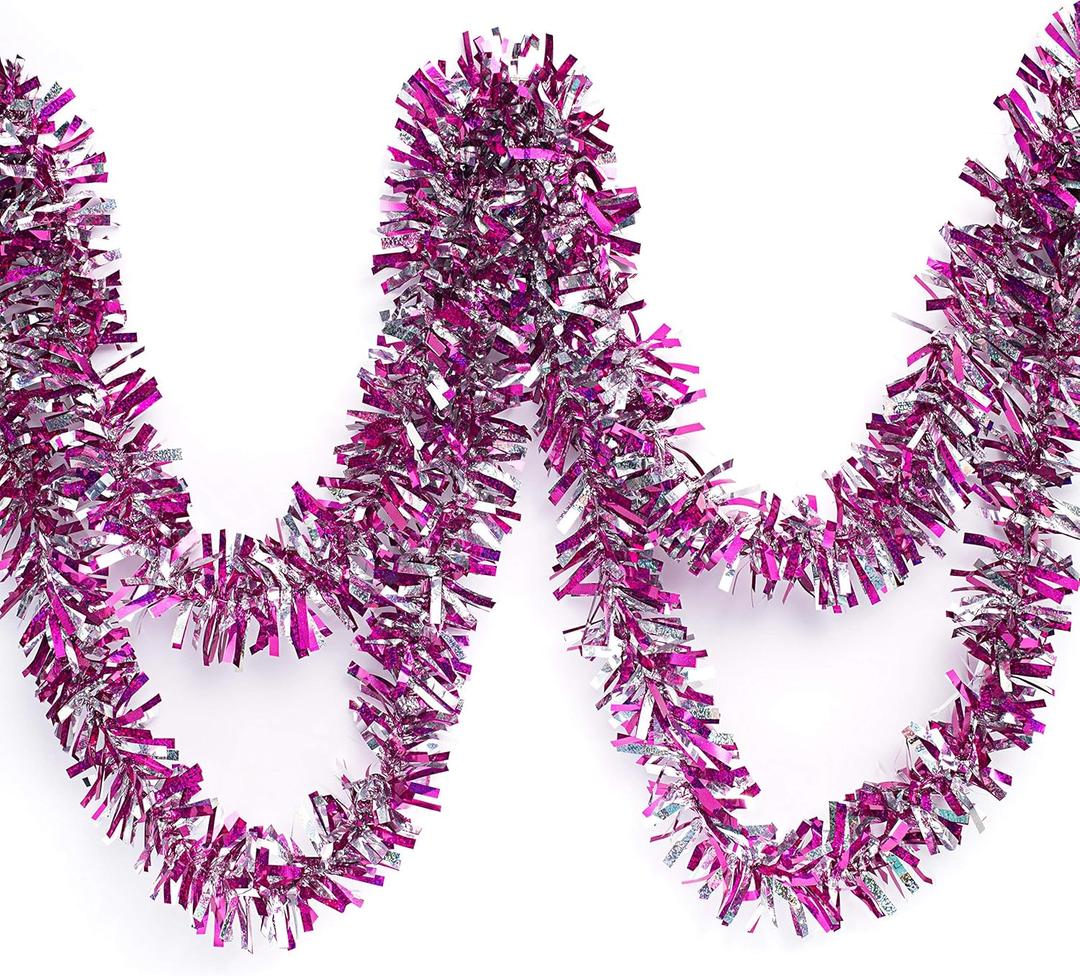 Anderson's Metallic Pink & Silver Sparkle Glitter Tinsel Twist Garland, 25ft Holiday Decoration, Christmas Tree Trim, Parade Float Decor, Party Supplies, Graduation, Indoor/Outdoor Event Garland