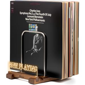 Onmiwod Vinyl Record Holder for 35 LPs, Light Up Now Playing Vinyl Record Stand, Wooden Album Storage Organizer, Album Holders for Records Display, Accessories Gifts for Music Lovers