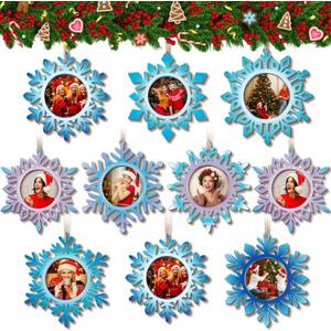 16 Pcs Christmas Photo Frame Ornaments Wooden Nutcrackers Santa Snowman Snowflake Picture Frame Tree Decoration DIY Photo Keepsakes for Xmas Party Decorations Winter Holiday Gift (Snowflake)