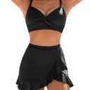 Blooming Jelly Womens High Waisted Bikini Sets Twist Swim Skirt Two Piece Swimsuit Crisscross Back Bathing Suit 2026 (Large, Black)