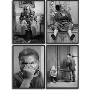 Funny Bathroom Wall Art Set of 4,Black and White Wall Decor Movie Posters Prints,Vintage Humor Bathroom Decor Wall Art for Toilet Restroom Signs,Unframed,8x10inch