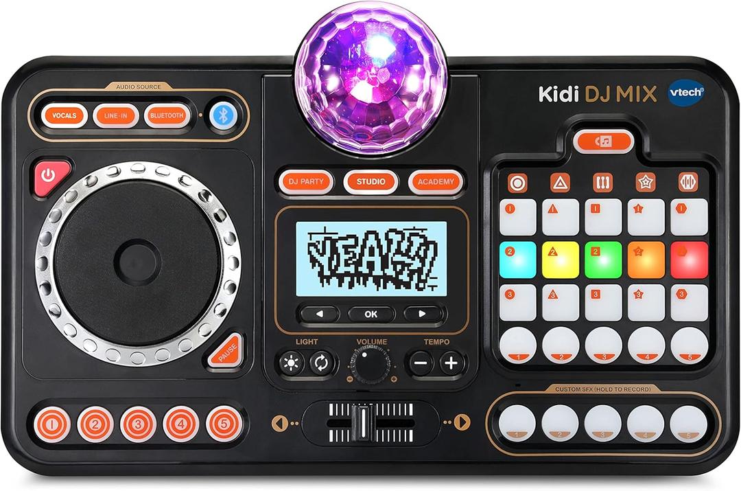 VTech Kidi DJ Mix (Black), Toy DJ Mixer for Kids with 15 Tracks and 4 Music Styles, with Lights and Effects, Educational Toy, Interactive Toy for Kids Aged 6 Years +,10.4 x 35.8 x 24.3 cm