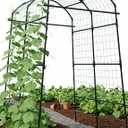 Garden Trellis Arch 7FT PP-Coated Stainless Steel Metal Extra Tall Cucumber Trellis Arch Garden Arch Trellis for Climbing Plants Outdoor Vegetable Trellis with Trellis Netting