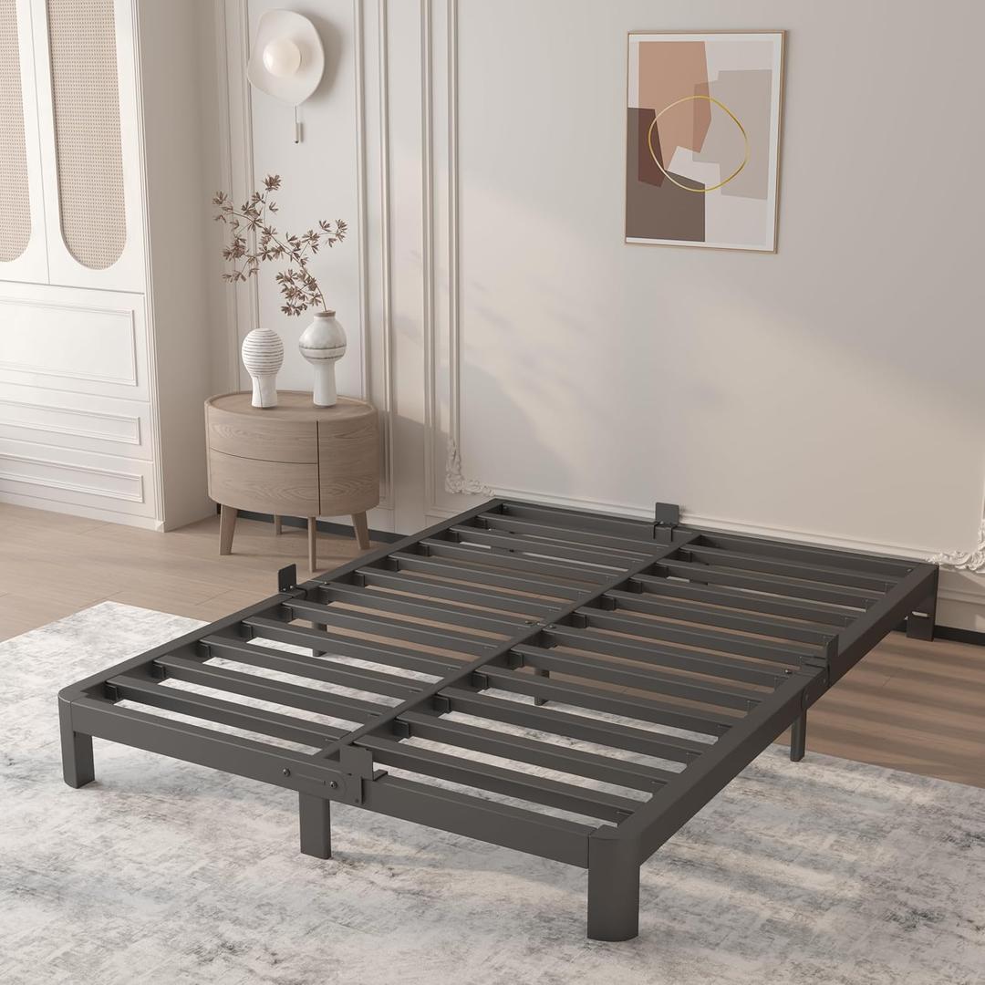 6 Inch Bed Frame Full Size with Metal Gaskets, Heavy Duty Steel Support 3500 LBS, No Box Spring Needed, DIY Headboard, Anti-Slip Mattress Stopper, Round Corner Leg, Easy Assembly, Black