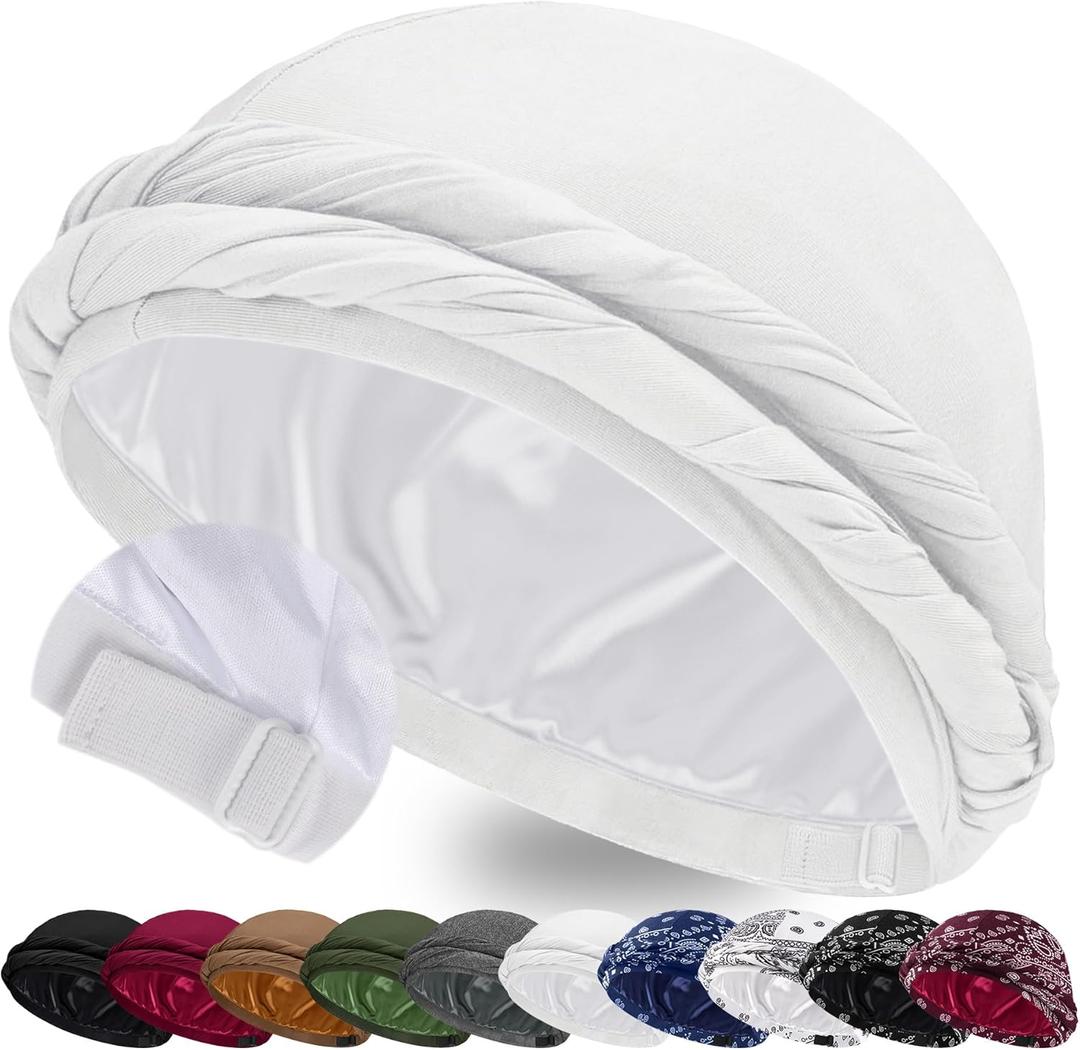 Ababalaya Upgraded Satin Lined Halo Turban Durag for Men &Women Sleeping Bonnet PRE-Tied Headwraps for Hair Loss