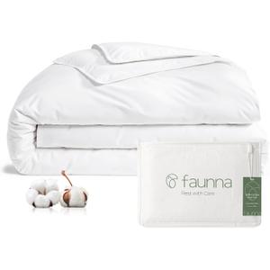 FAUNNA 100% Cotton Duvet Cover, Hypoallergenic Bed Bug Proof White Minimalist Comforter Cover Zipper-Featuring Antimicrobial Product Protection for Enhanced Freshness Duvet Protector (Queen)